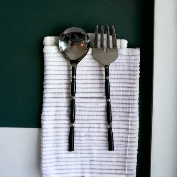 VNTG Serving Silverware Storehouse Artisan Server 2Pcs SALAD SET Stainless Steel - Picture 2 of 7